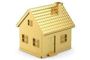 golden simple house isolated white background with clipping path